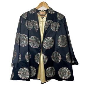 VTG 50s Young Tai Co Chinese Black Silk Embroidered Artsy Artist Swing Jacket XL